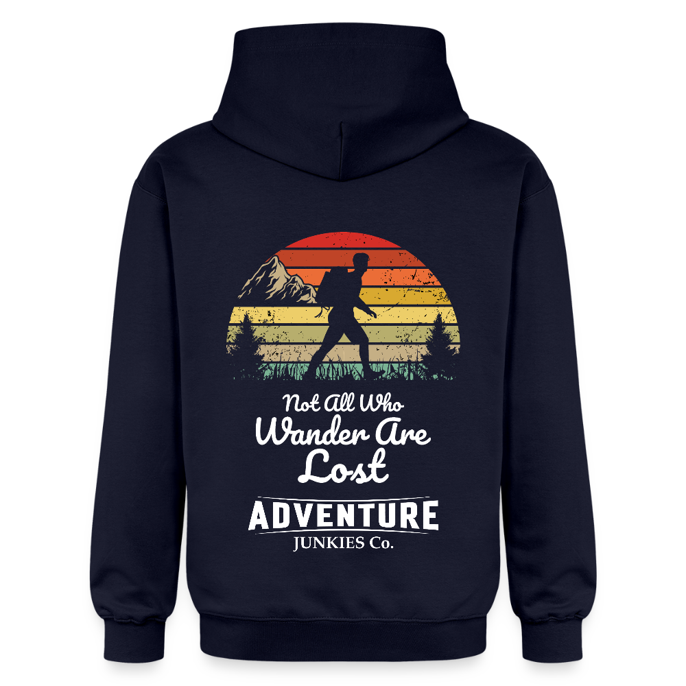 Unisex Midweight Hoodie Navy Not all who wander Design - navy