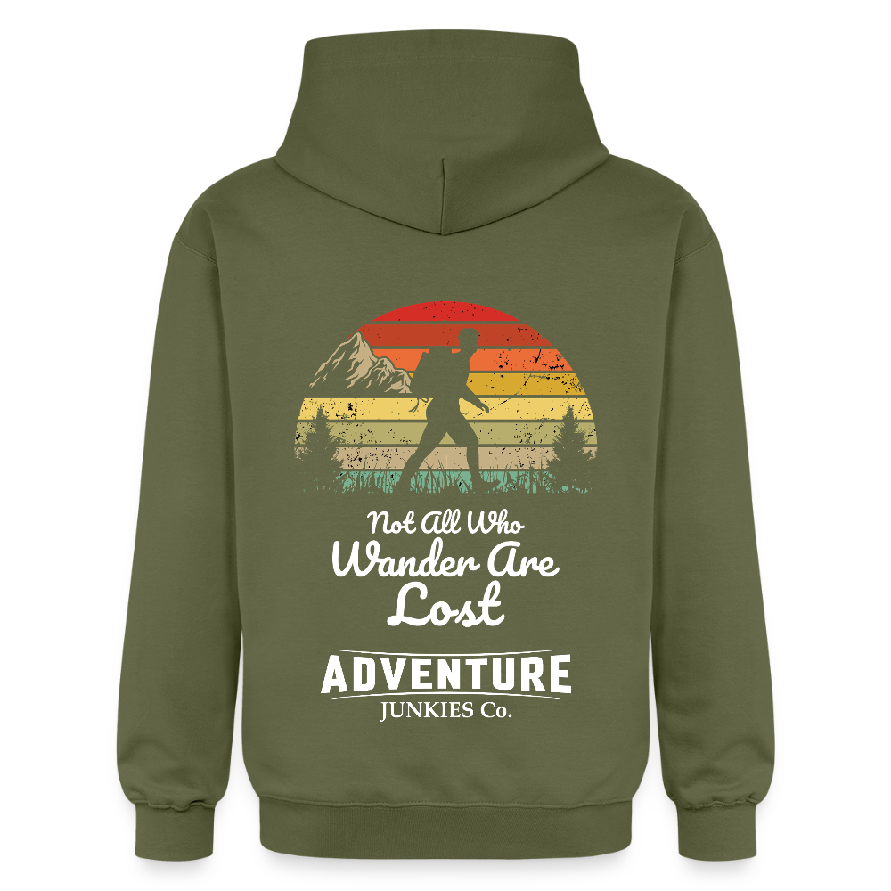 Unisex Midweight Hoodie Military Green Not all who wonder Design - military green