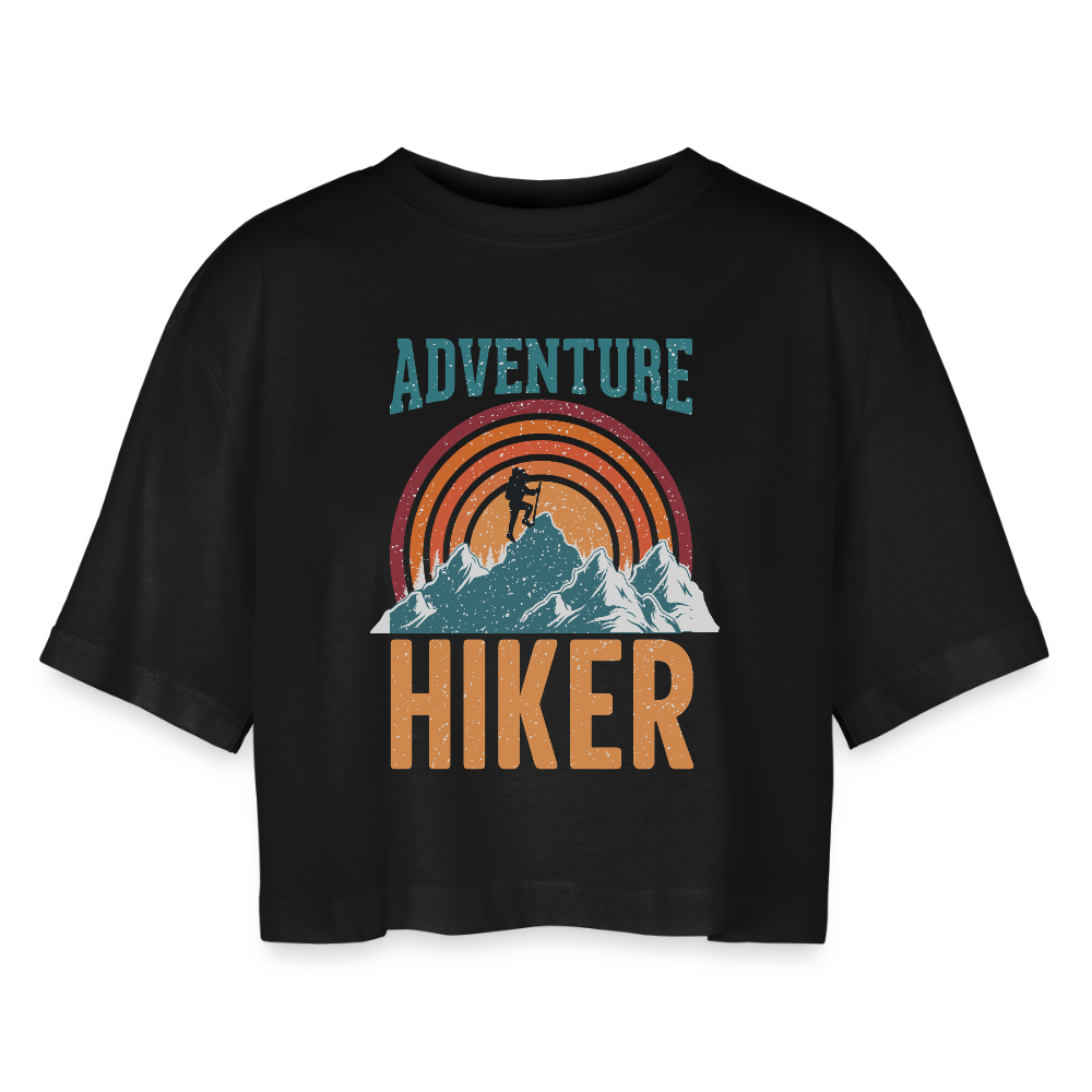 Women’s Oversized Cropped T-Shirt Hiking - black