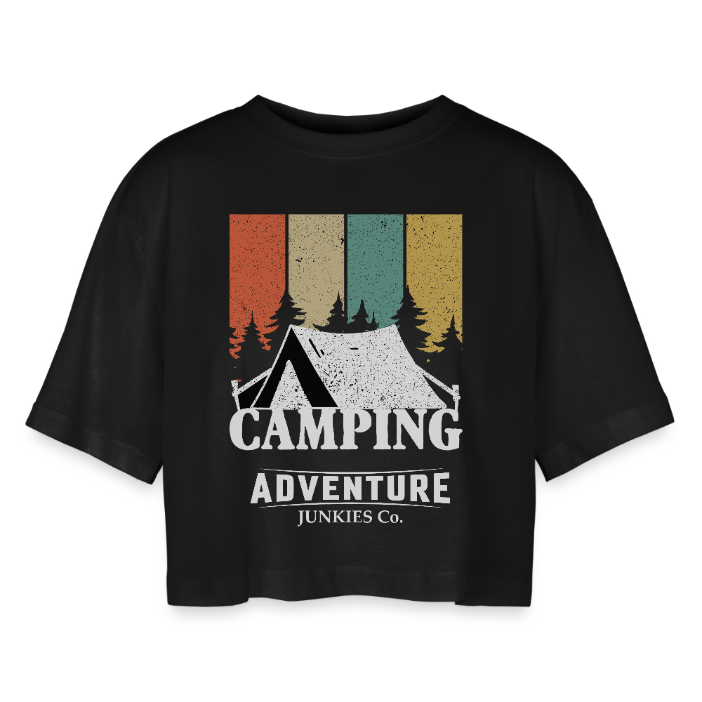 Women’s Oversized Cropped T-Shirt Camping - black