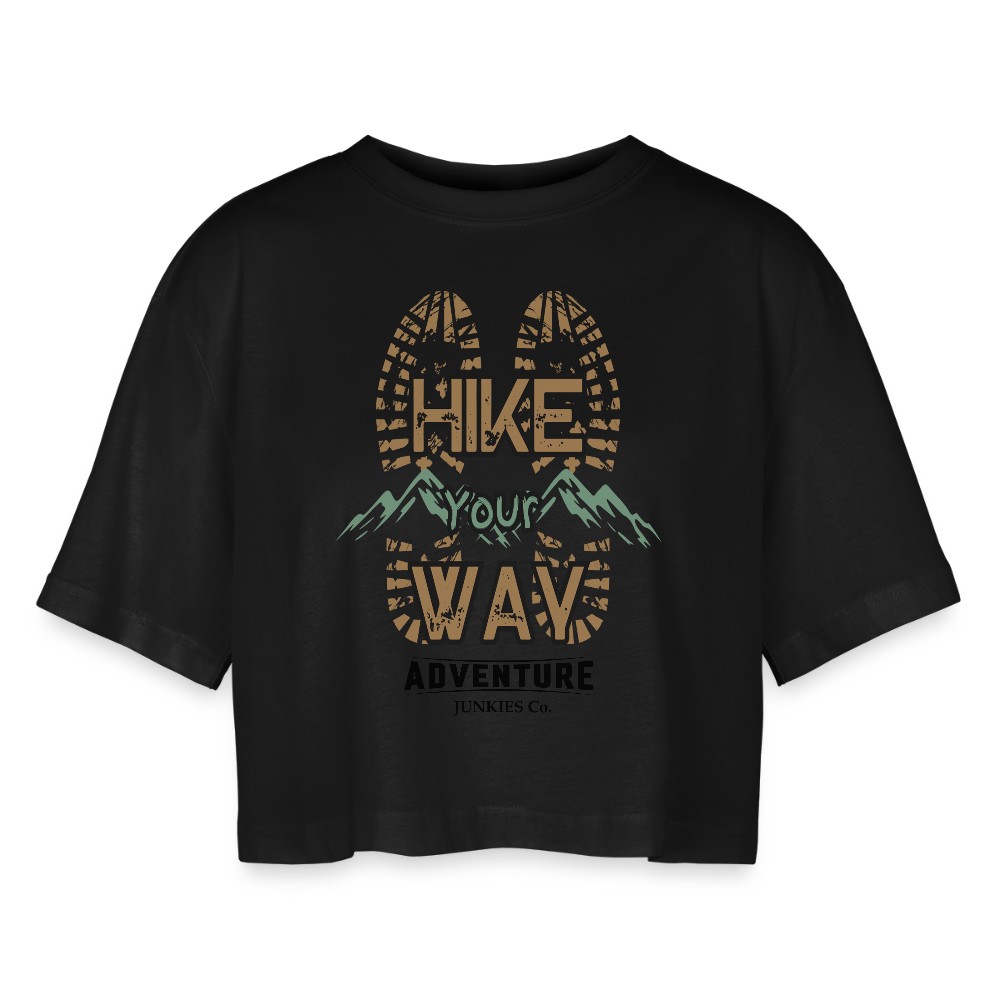 Women’s Oversized Cropped T-Shirt Hiking - black