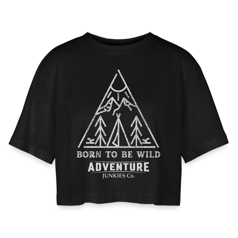 Women’s Oversized Cropped T-Shirt Camping - black