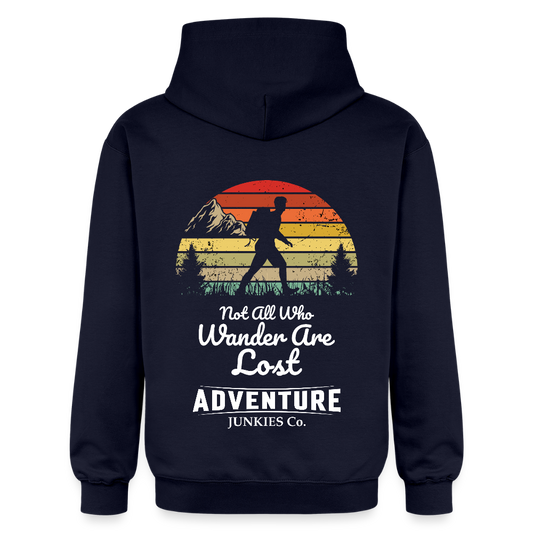 Unisex Midweight Hoodie  Navy  Not all who wander Design - navy
