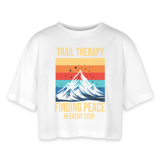 Women’s Oversized Cropped T-Shirt Hiking - white