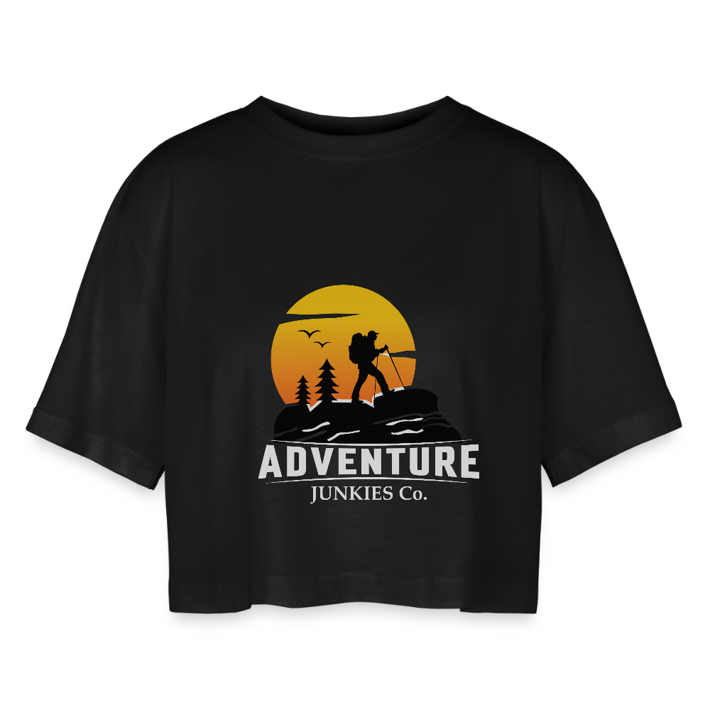 Women’s Oversized Cropped T-Shirt Hiking - black