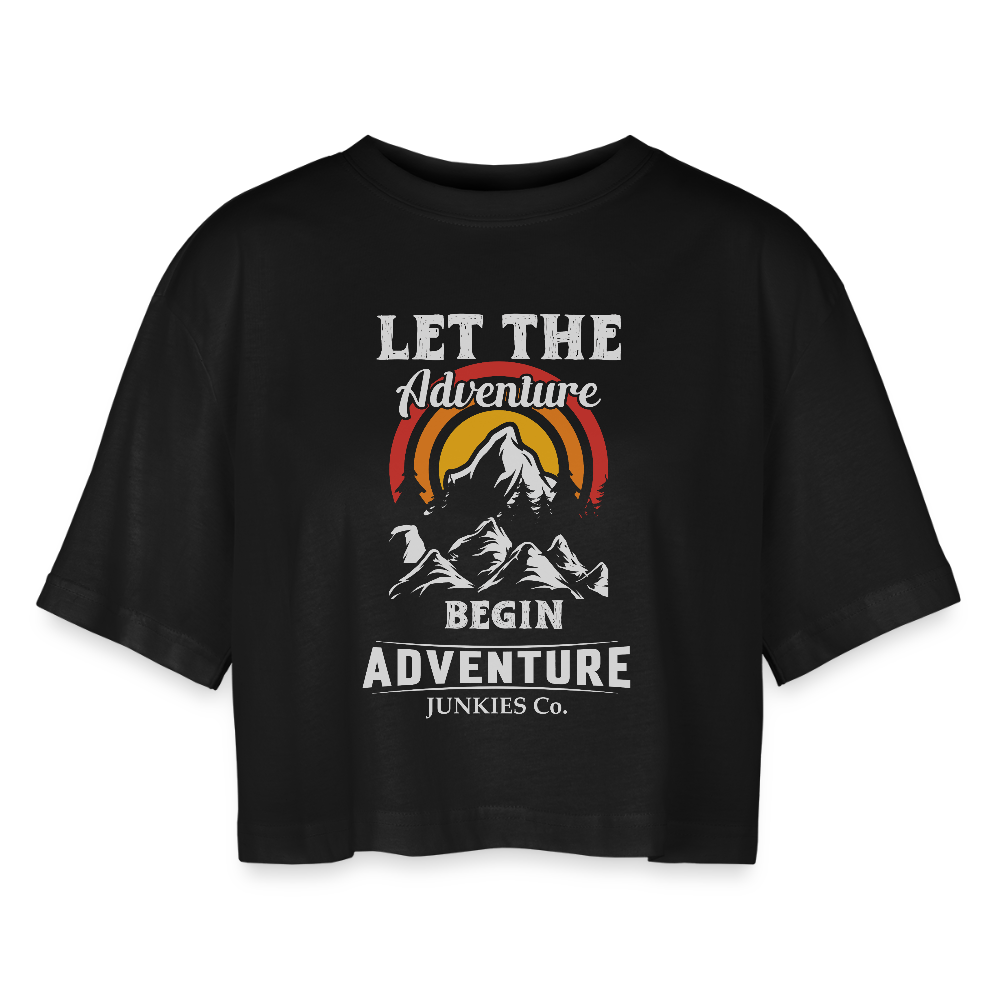 Women’s Oversized Cropped T-Shirt Hiking - black