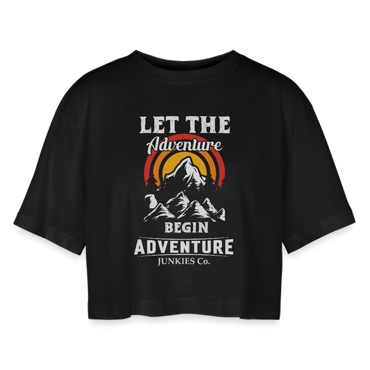 Women’s Oversized Cropped T-Shirt Hiking - black