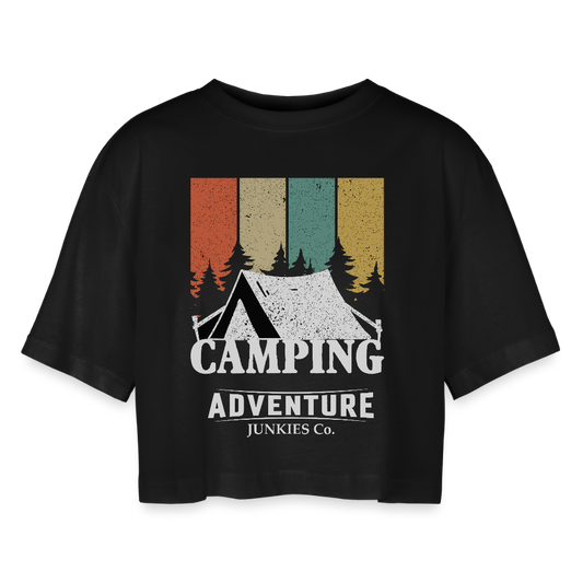 Women’s Oversized Cropped T-Shirt Camping - black