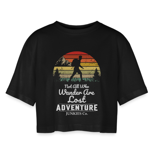 Women’s Oversized Cropped T-Shirt Hiking - black