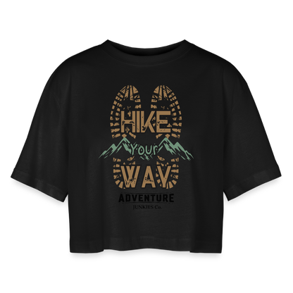 Women’s Oversized Cropped T-Shirt Hiking - black