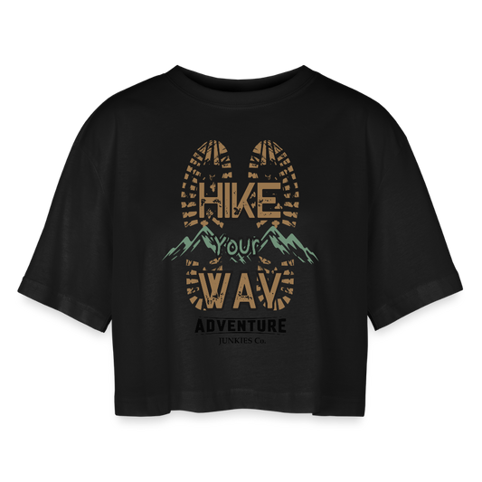 Women’s Oversized Cropped T-Shirt Hiking - black