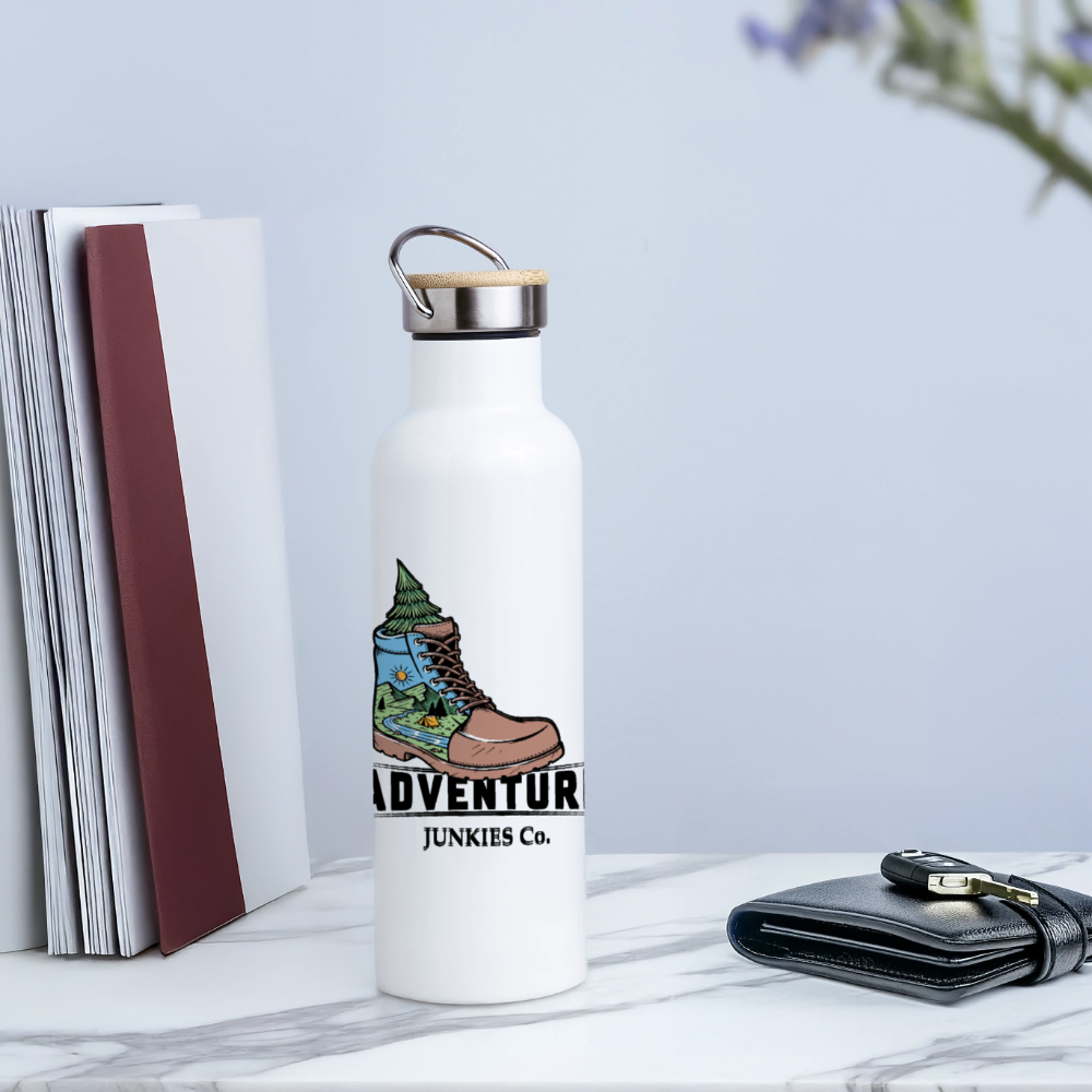 Thermal Bottle With Bamboo Lid - white