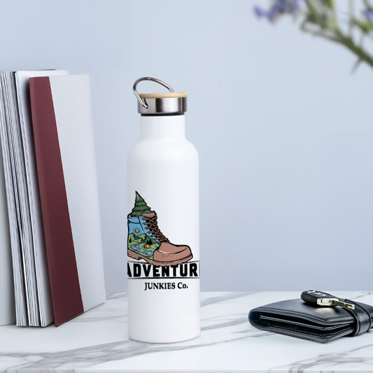 Thermal Bottle With Bamboo Lid - white