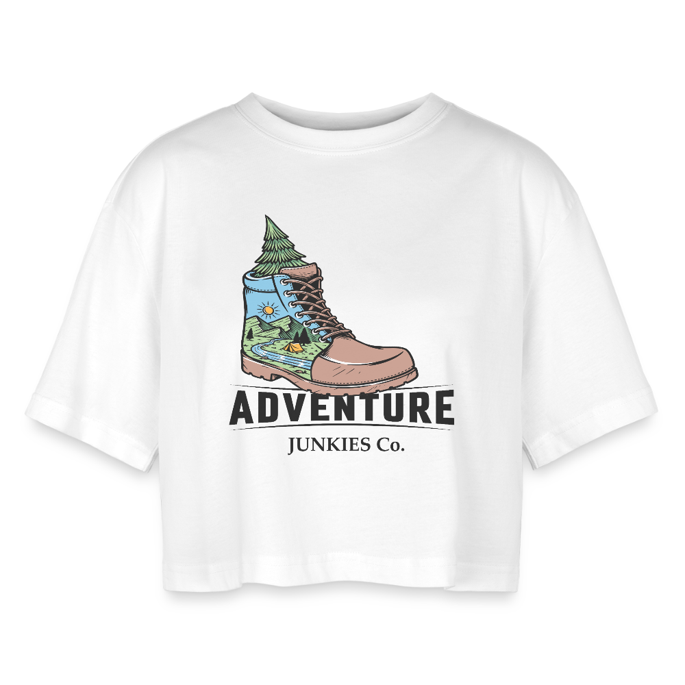 Women’s Oversized Cropped T-Shirt Logo Design - white