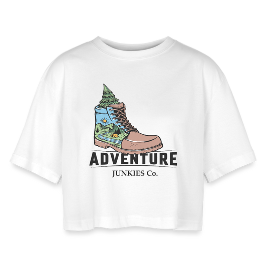 Women’s Oversized Cropped T-Shirt Logo Design - white