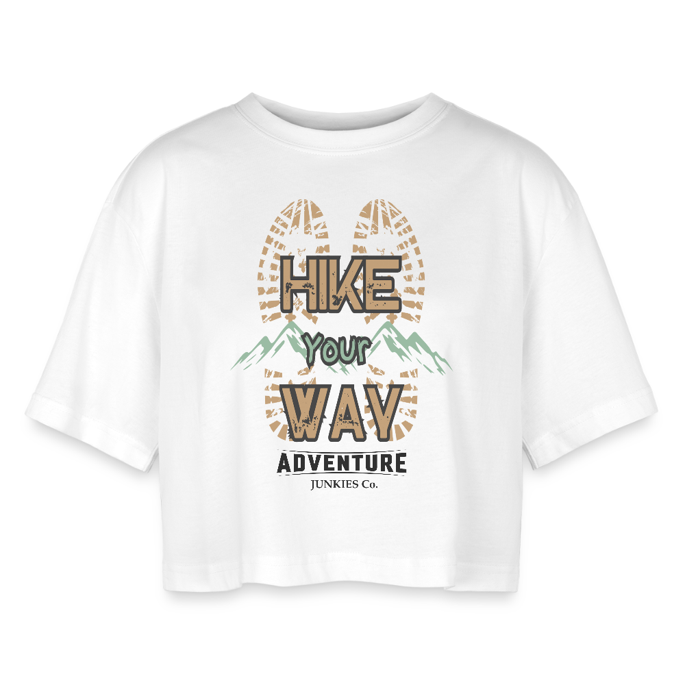 Women’s Oversized Cropped T-Shirt Hiking - white