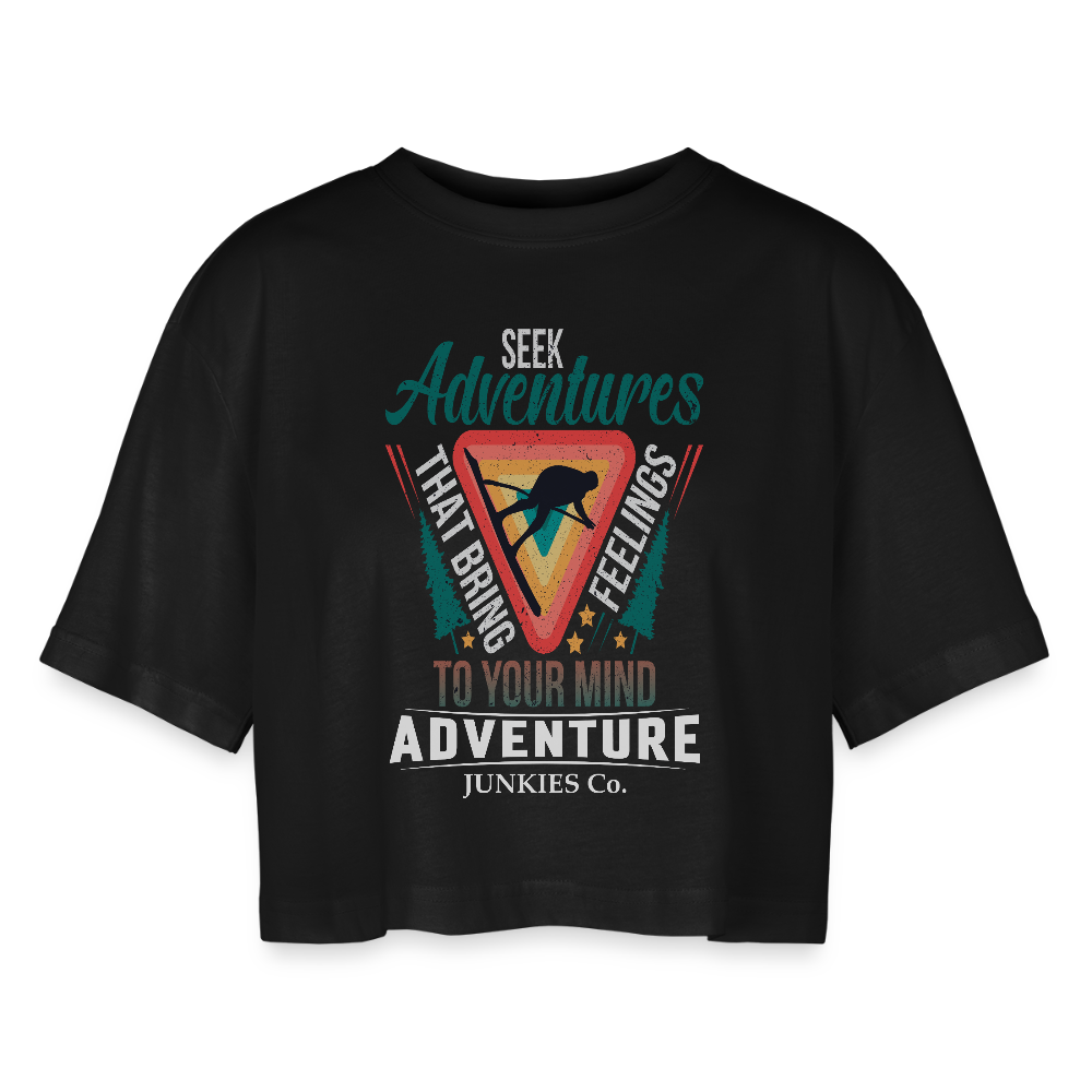 Women’s Oversized Cropped T-Shirt Camping - black