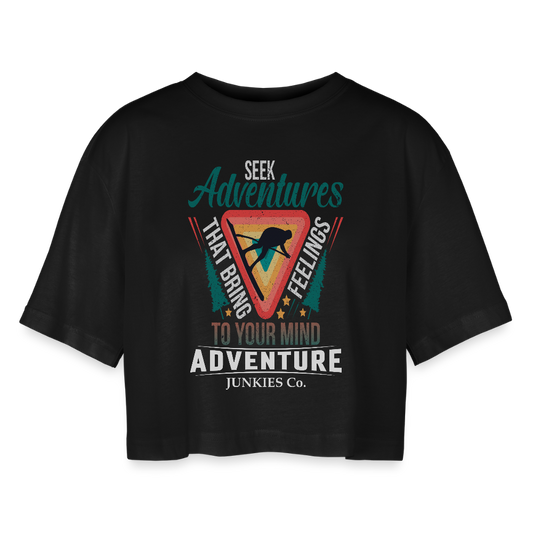 Women’s Oversized Cropped T-Shirt Camping - black